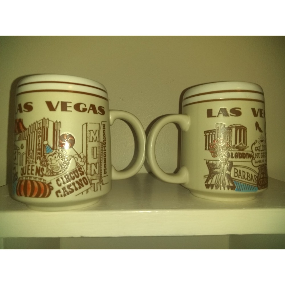 Vtg Las Vegas Casino Souvenir Coffee Mugs Set of 2 Caesars Palace Sands Dunes